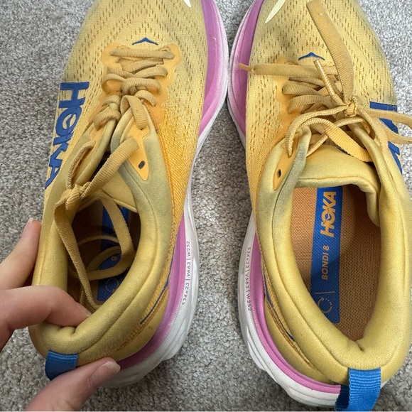 Hoka Bondi 8 Yellow Impala Cyclamen Athletic Walking Running Shoes Size 7.5 - Picture 5 of 8